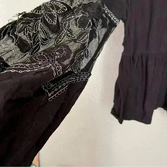Free people black peplum embroidered longsleeve top - Picture 4 of 5